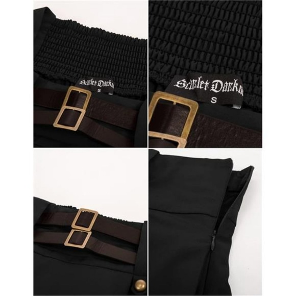 Women Goth Steampunk Skirt High Waist Pirate Midi A-Line Skirt w Pockets S-2XL - Picture 7 of 7